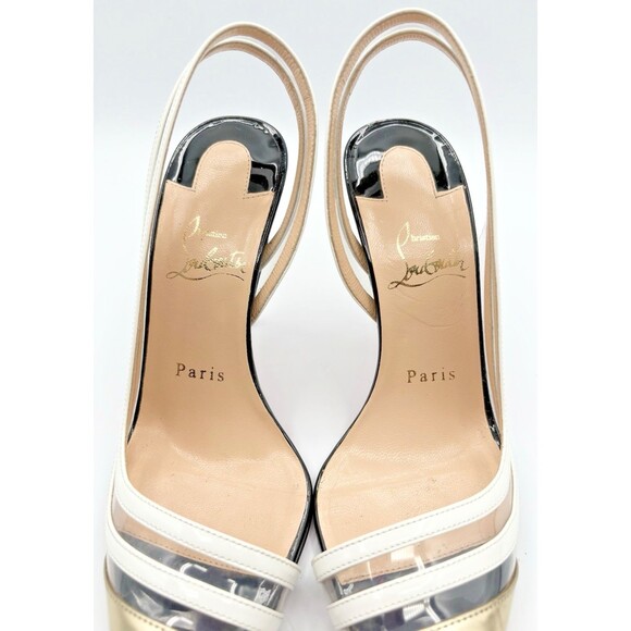 Christian Louboutin Leather & PVC Paralili Pumps Gold & White Sz EU 36.5 6.5 - Picture 7 of 13